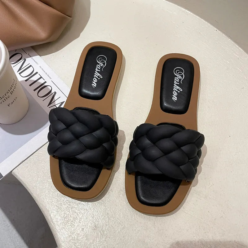 Women's plaid pattern PVC beach sandals with thick anti-skid sole in black, green, orange, or white.