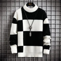 Polyester men's casual cardigan sweater coat in colour block design with black and white panels