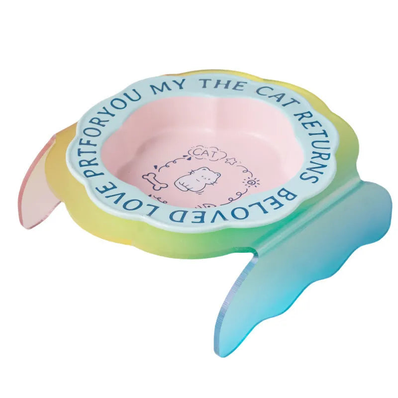 Ceramic cat bowl with anti-tumble acrylic lace in pink and blue colour option
