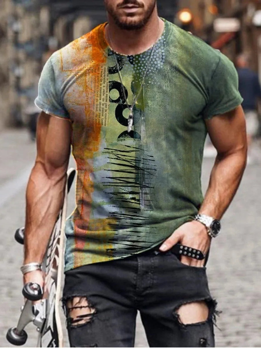 Men's camouflage print loose fit short sleeve t-shirt in milk silk polyester fabric