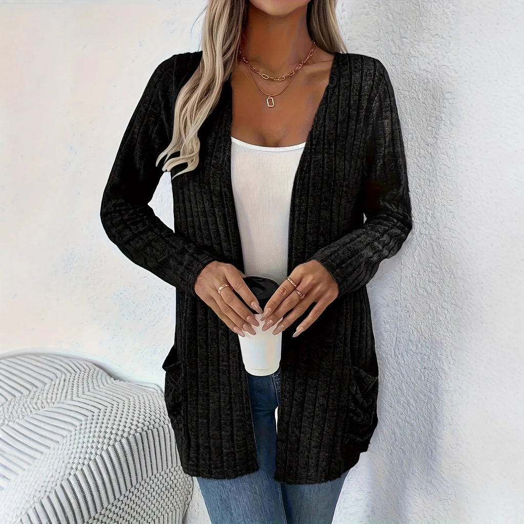 Granny grey loose fit long sleeve cardigan with pocket showing front view