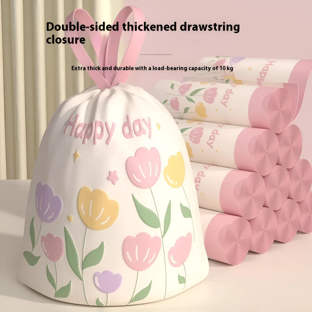 Pink degradable drawstring garbage bag with argy wormwood mosquito repellent, size 44cm by 48cm.
