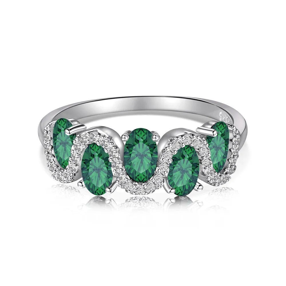 S925 sterling silver oval twisted ring with zircon inlay, women's geometric ring, size No.7, silver colour