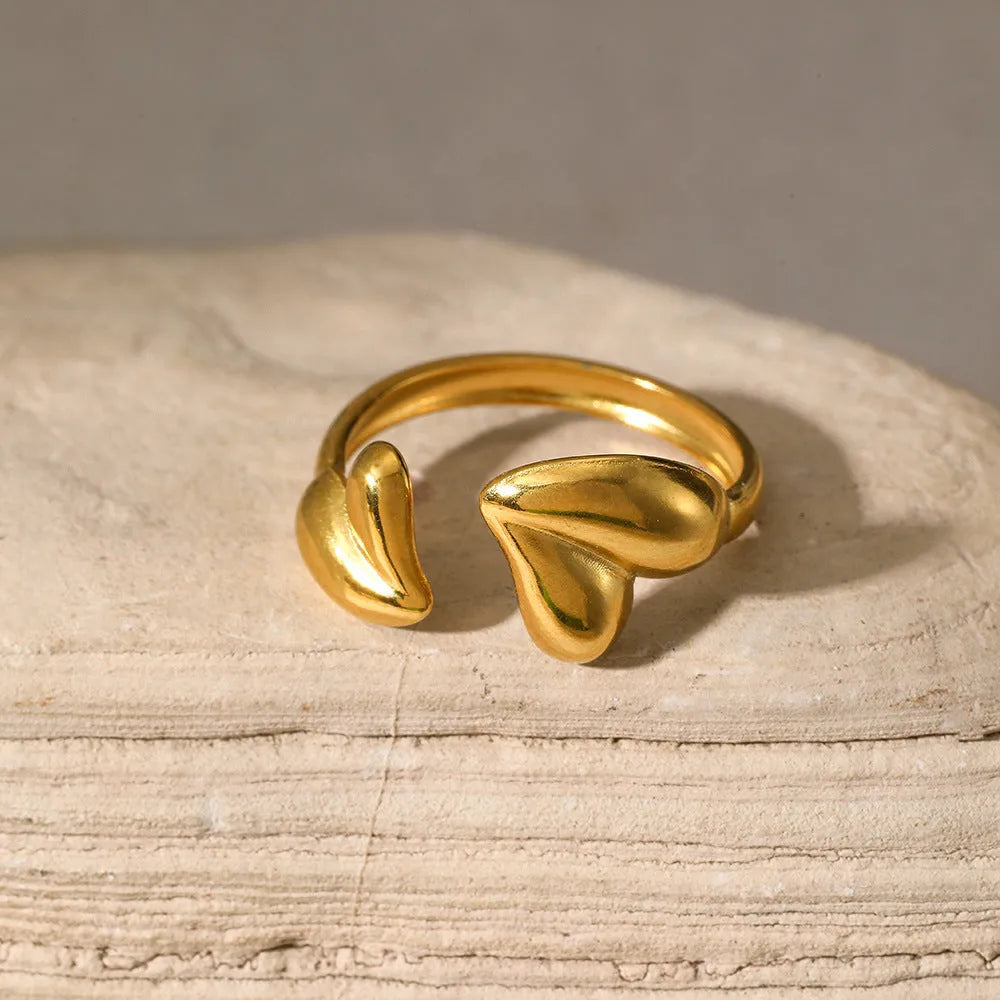 Personalized open mouth ring in 304 stainless steel, retro geometric split ring for women, JH364 gold or steel colour