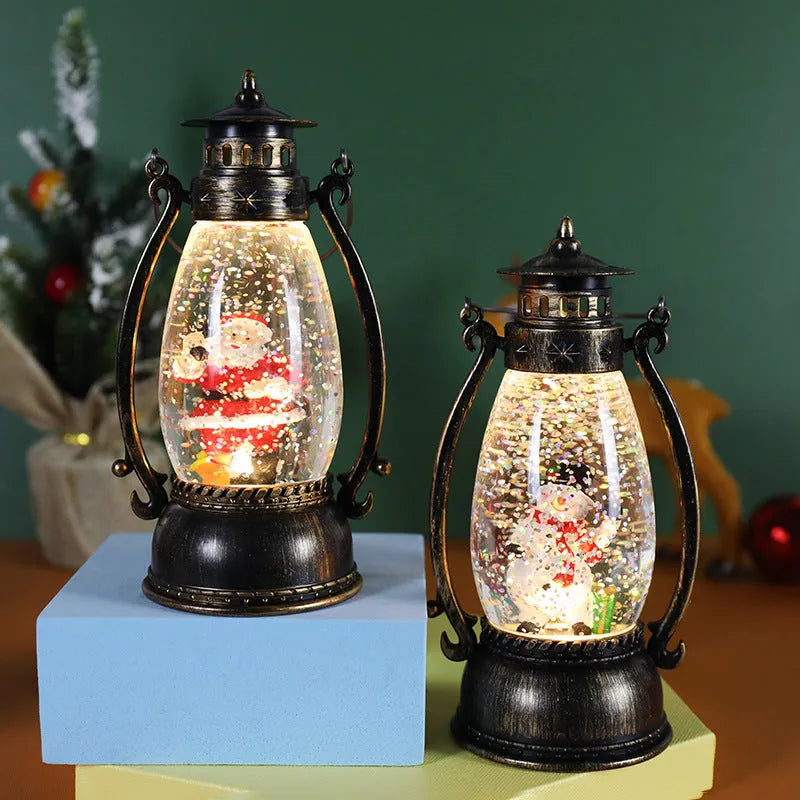 Plastic crystal ball Christmas oil lamp desktop decoration showing snowman and elderly design options