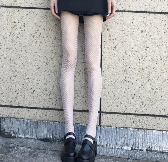 Women's anti-hook mesh stockings in solid black or white with large medium or small net pattern free size 80-160cm