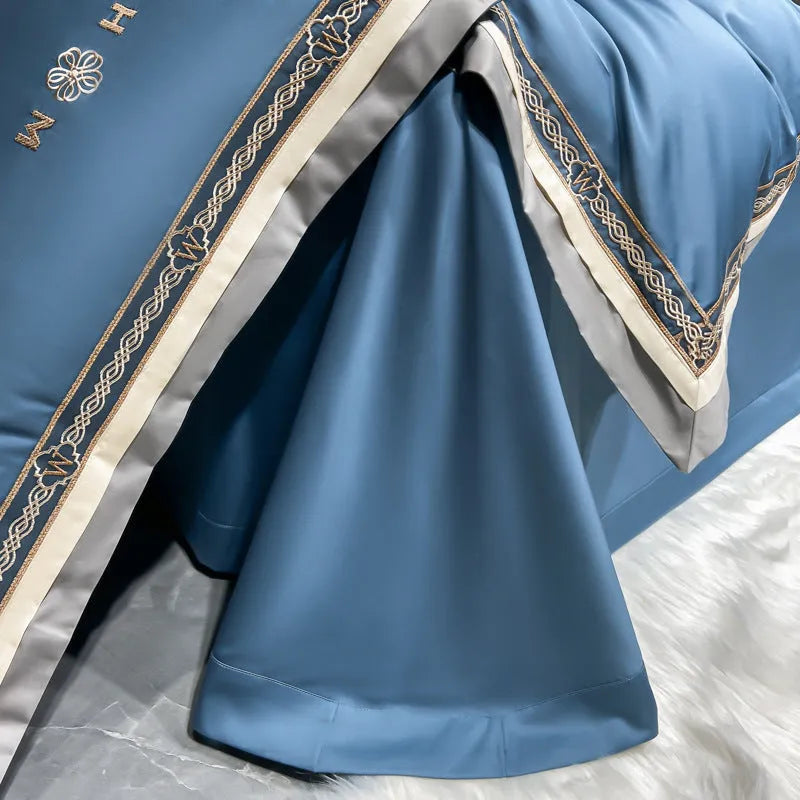 All-cotton four-piece bedding set with quilt cover, bed sheet and pillowcase in four colours