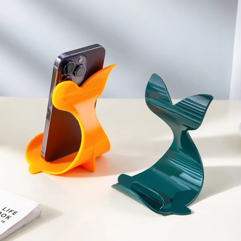 Creative whale desktop phone bracket in white holding a smartphone upright on a desk, lightweight PS design