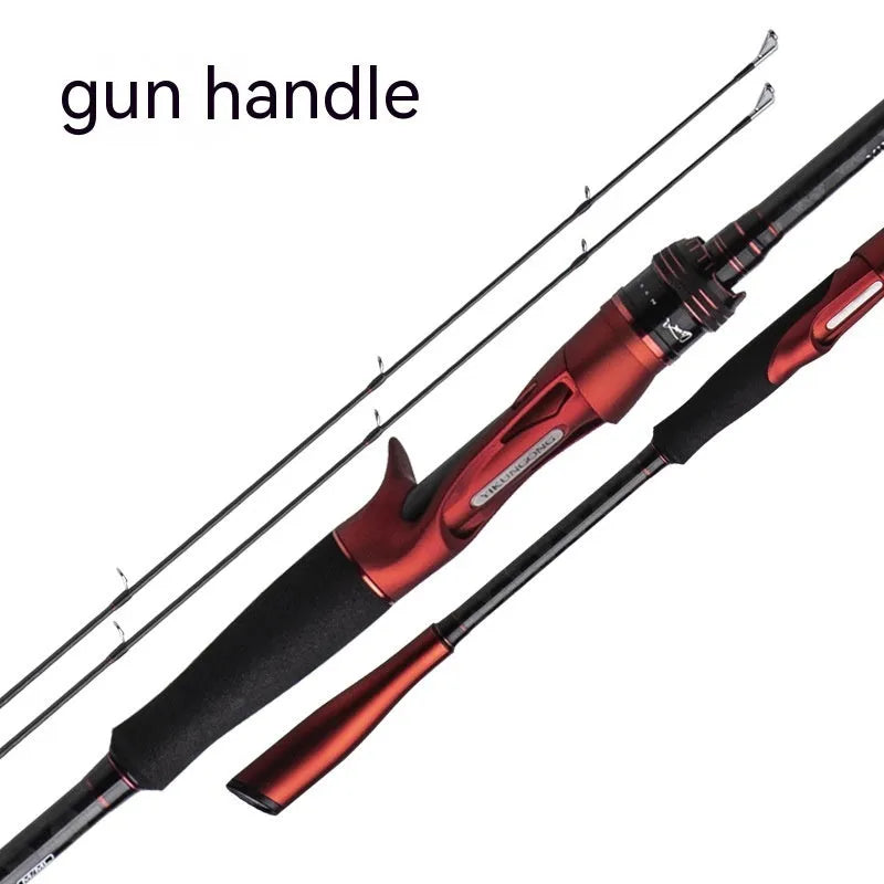 Carbon ultralight fishing rod shown in straight handle and pikestaff styles, lengths 2.1m and 2.4m
