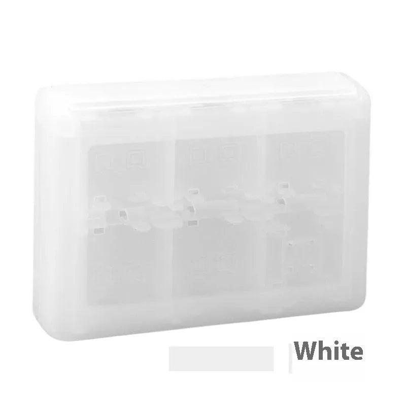 NDS 3DS 28-in-1 game card storage box in PP plastic, shown in black, blue, pink, or white.