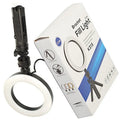 Black neutral style mobile phone live streaming bracket with adjustable colour fill light on a desktop tripod.