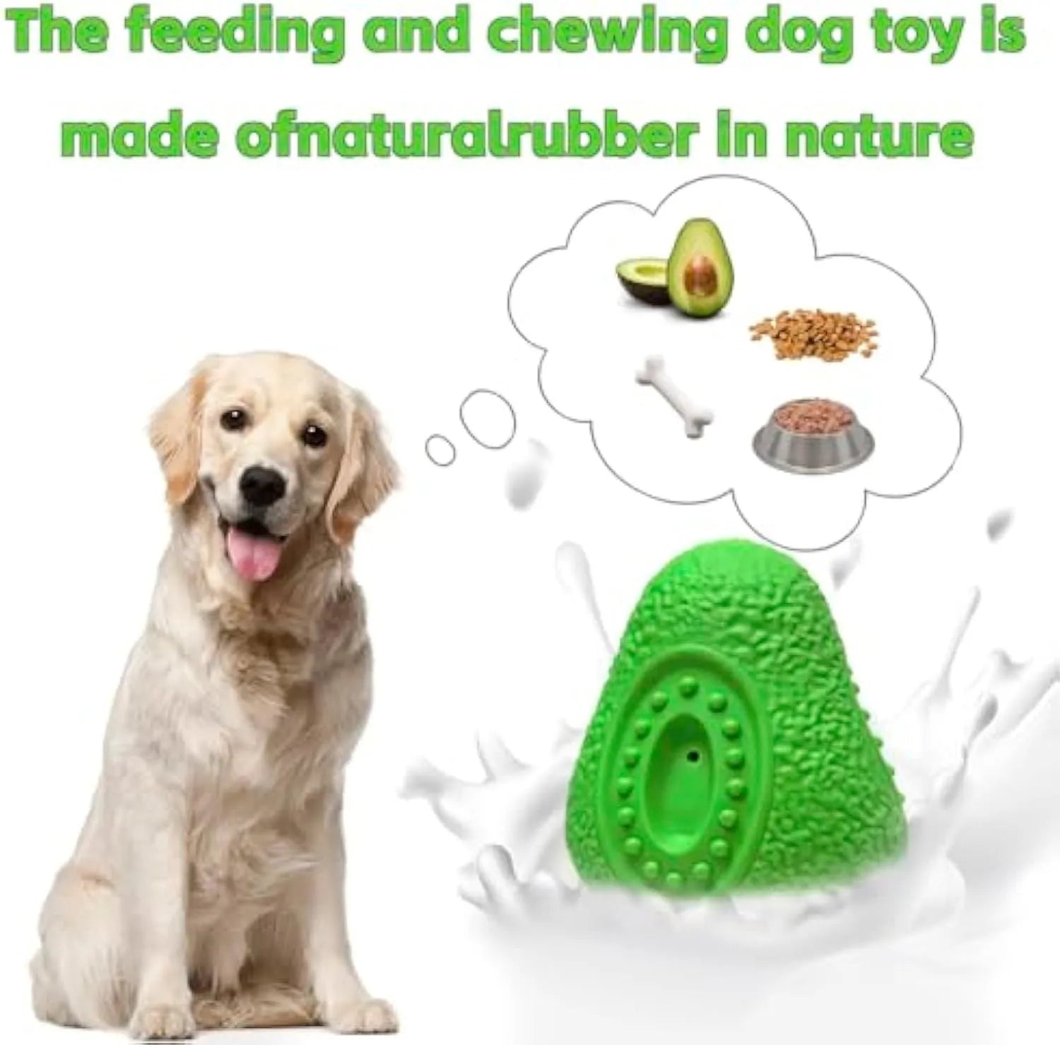 Green natural rubber indestructible dog chew toy shaped like an avocado.