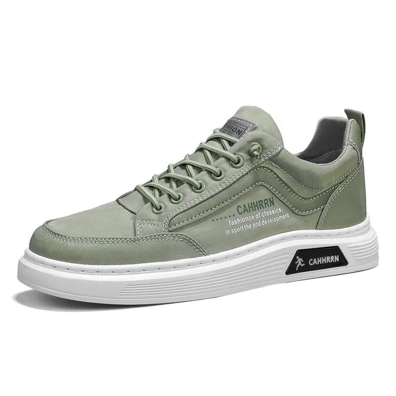 Retro elastic band men's casual sports shoes with umbrella cloth upper and PVC sole, in Army Green, low top, round toe.