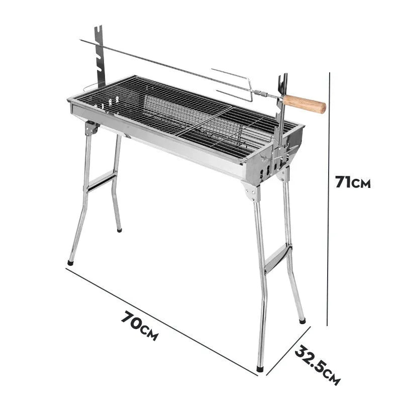 Stainless steel portable barbecue oven with charcoal grill and 72cm cooking width