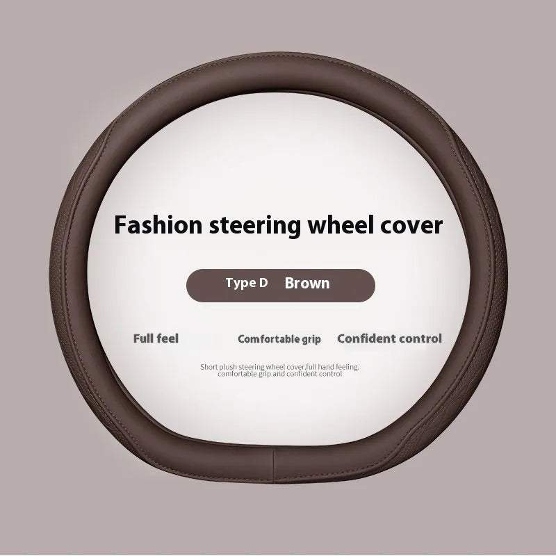 Leather steering wheel cover in navy blue for 38cm car steering wheel
