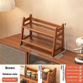 Bamboo acrylic desktop tea cup storage rack, 3-layer 39-cup, brown colour, on a wooden desk with teacups visible