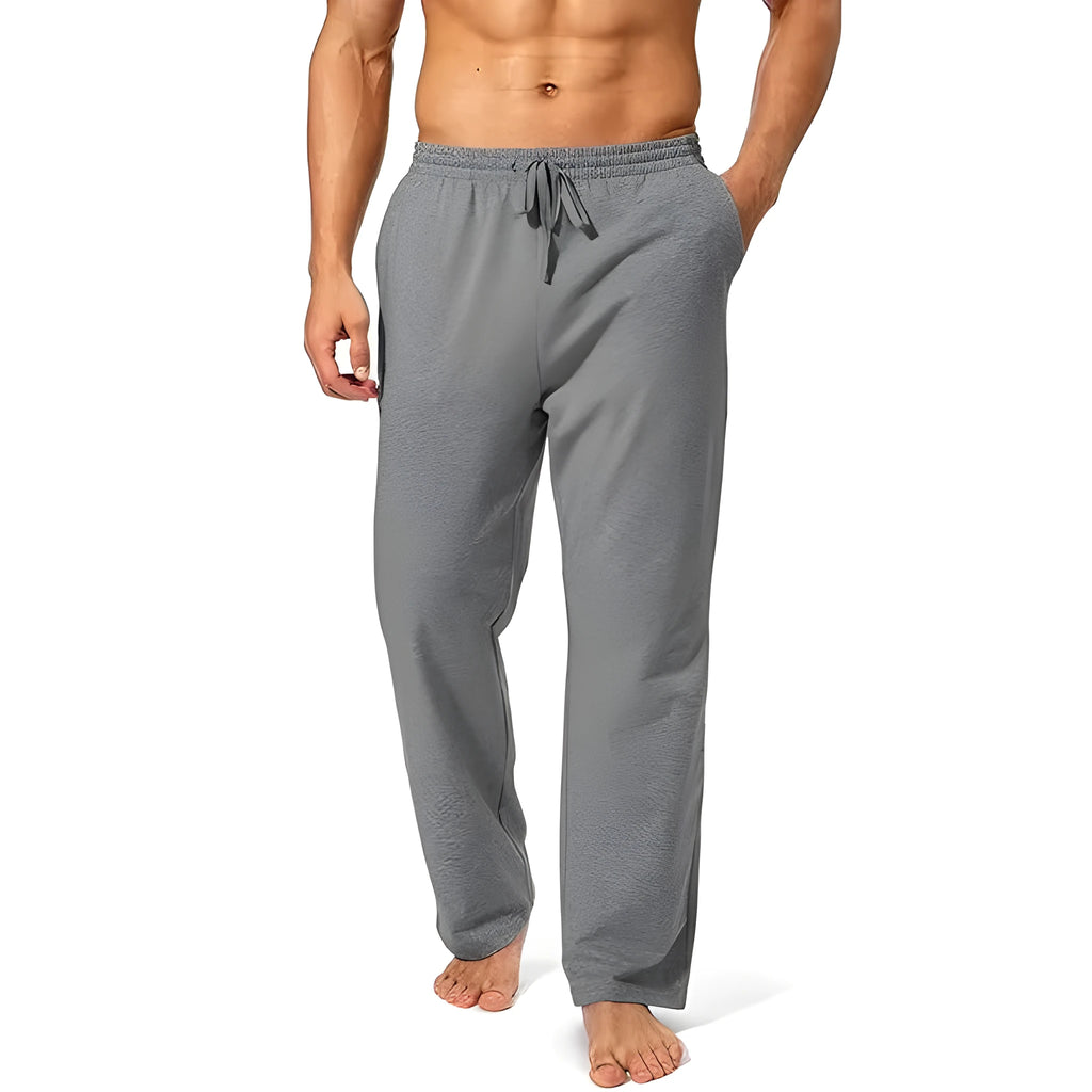 Men's loose fit casual trousers in dark grey quick-dry polyester fabric