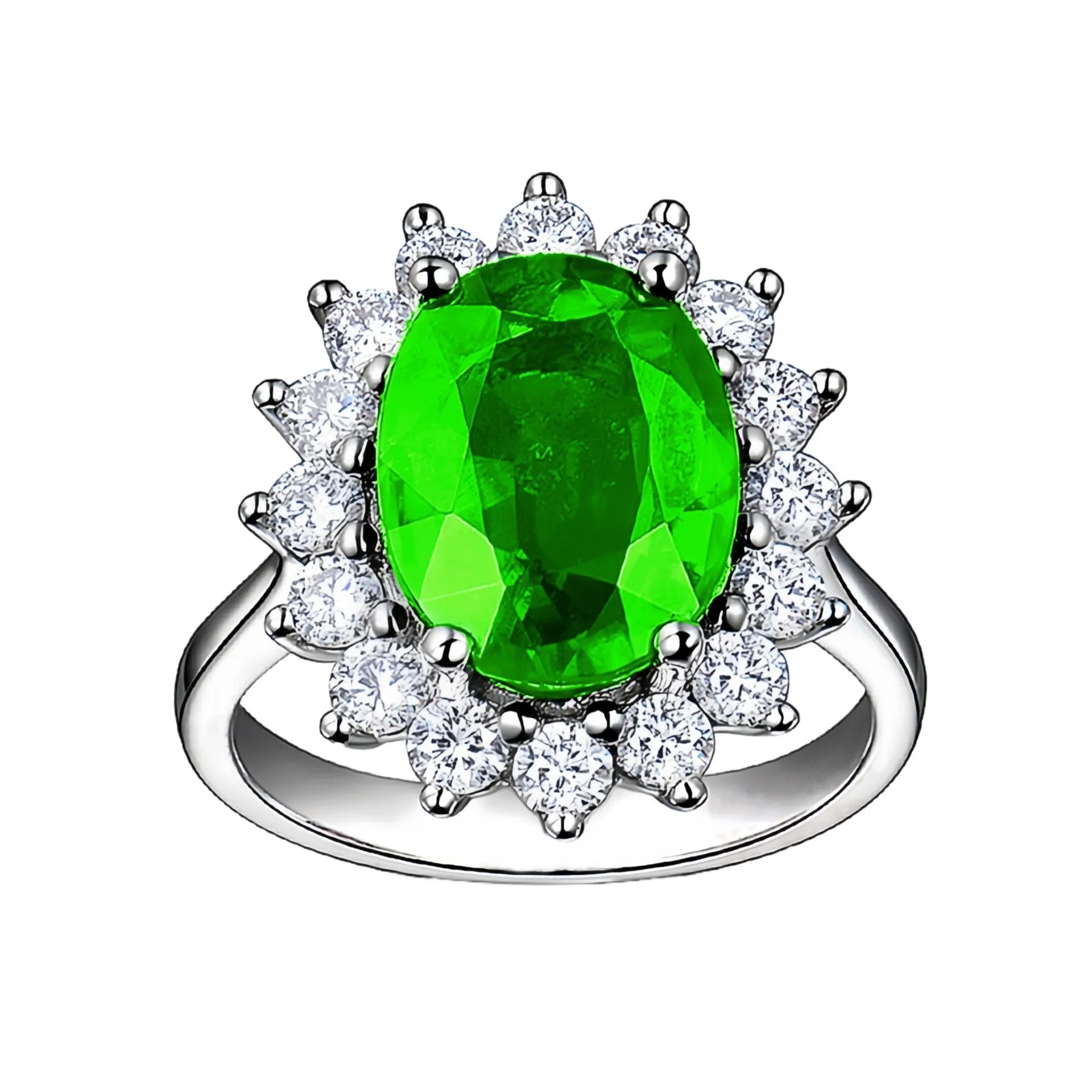 Adjustable opening rhinestone ring in platinum colour with geometric design on white background