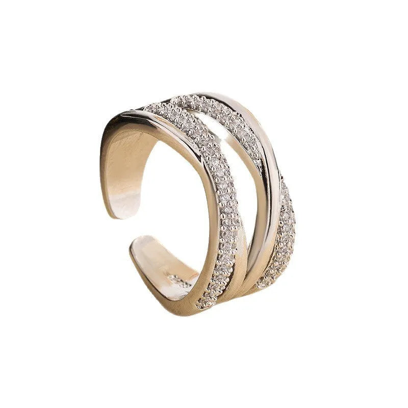 Double-layer X-shaped adjustable open ring for women in copper zirconia with starry sky motif, KYRA01781 colour