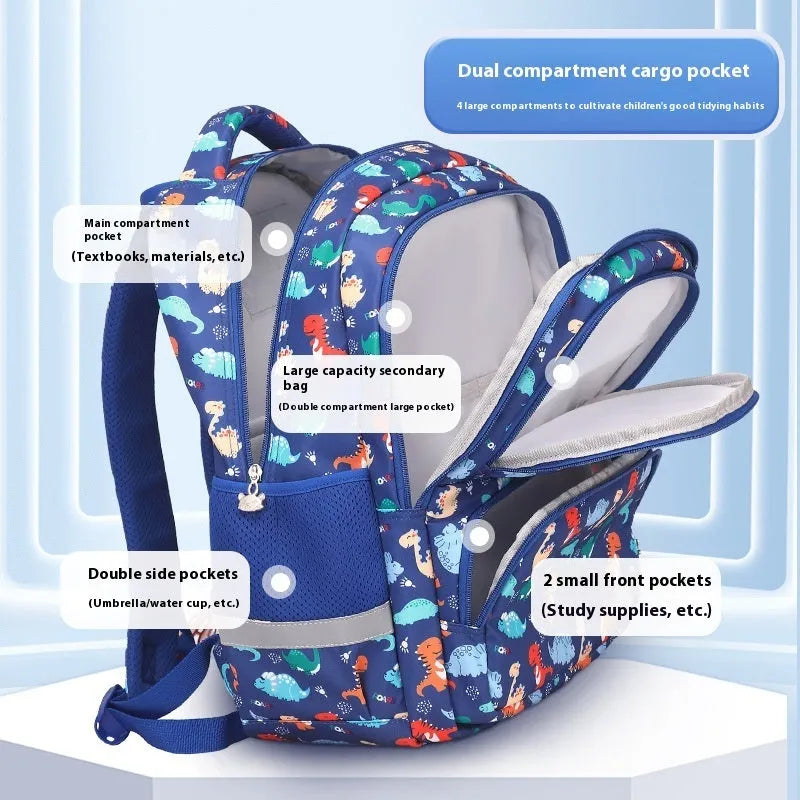 Waterproof Oxford cloth children's school backpack with curved shoulder straps in multiple colour options