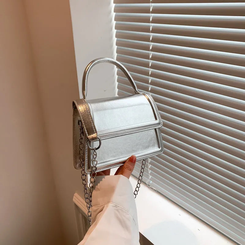 PU leather retro crossbody shoulder bag in horizontal square shape with sewing line details