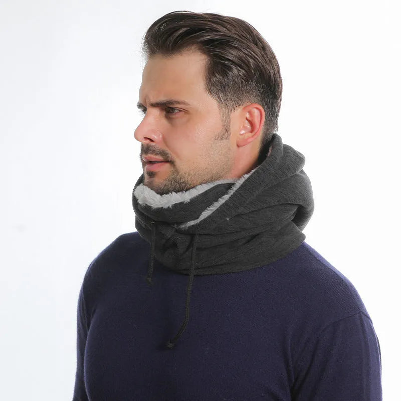2-in-1 winter cycling hat scarf unisex cotton satin dome cap windproof cold-proof black blue light grey navy wine red