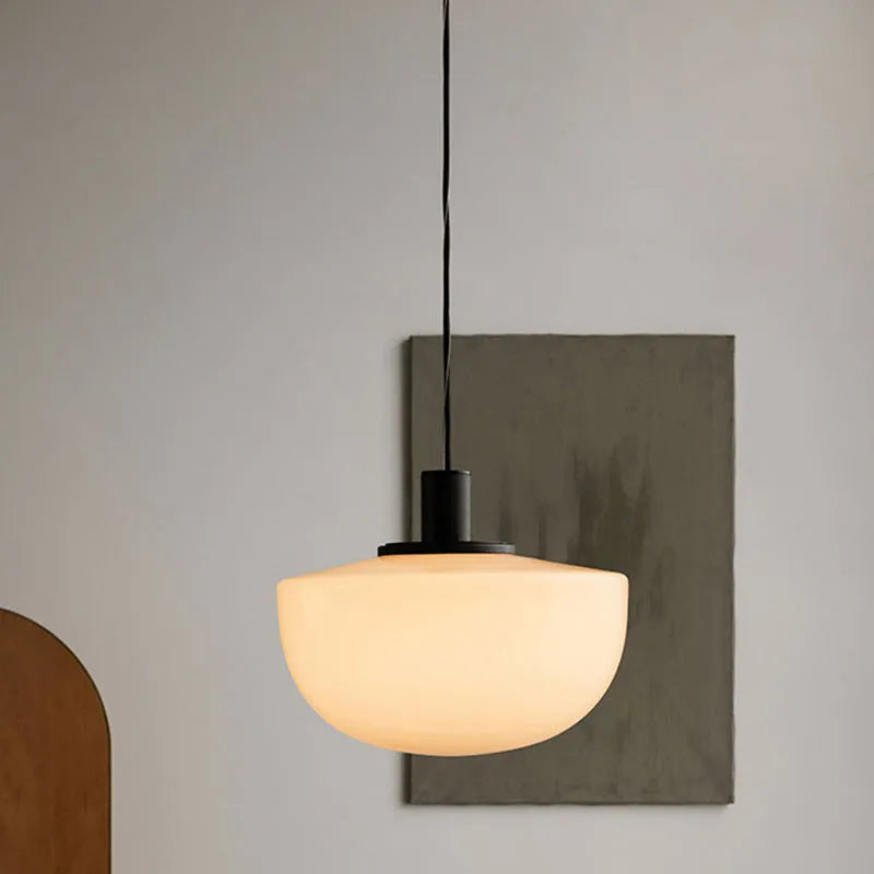 Designer simple milky white glass single-head droplight with 35cm diameter on ceiling