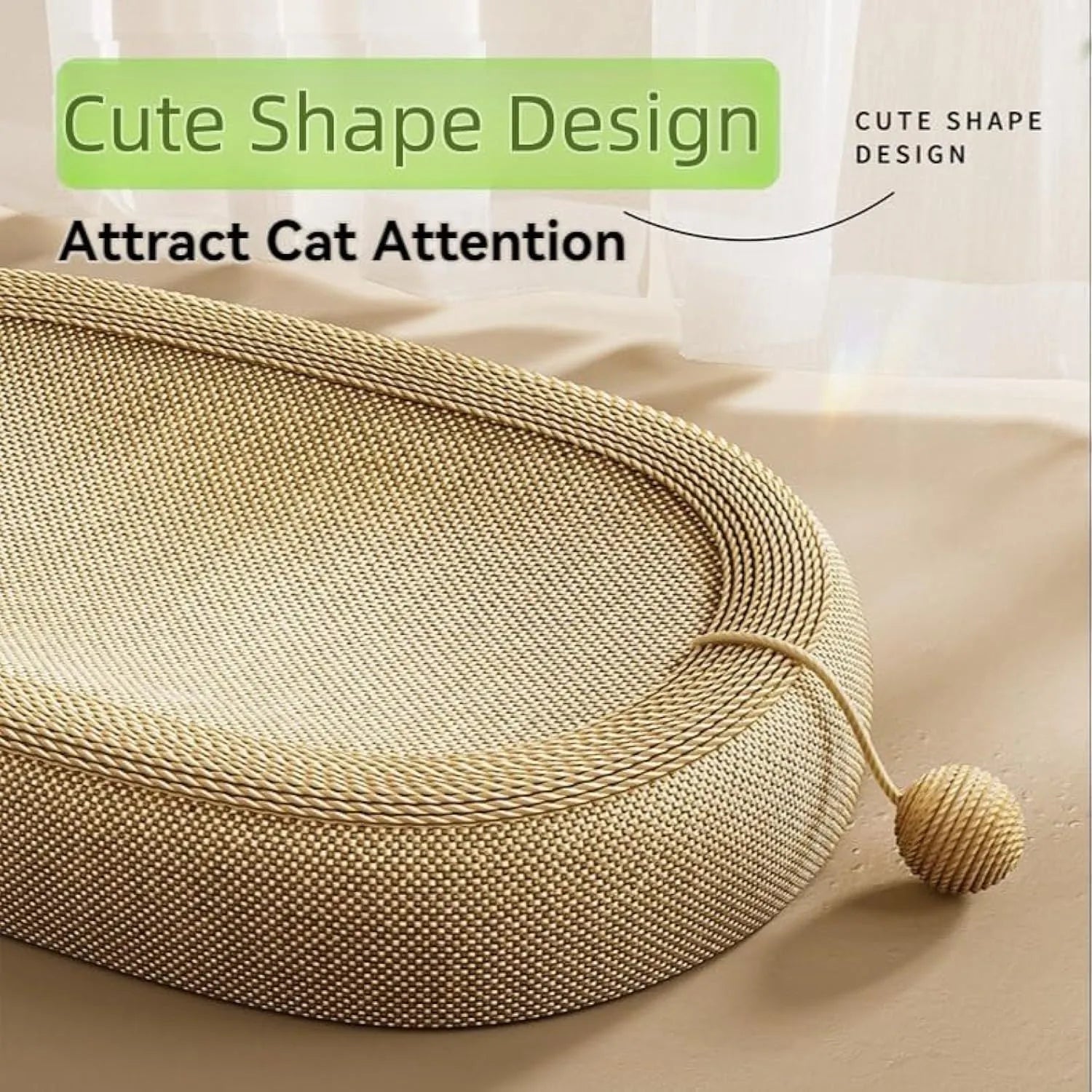 Large sisal fibre cat scratching board with a raised lounging bed platform on top.