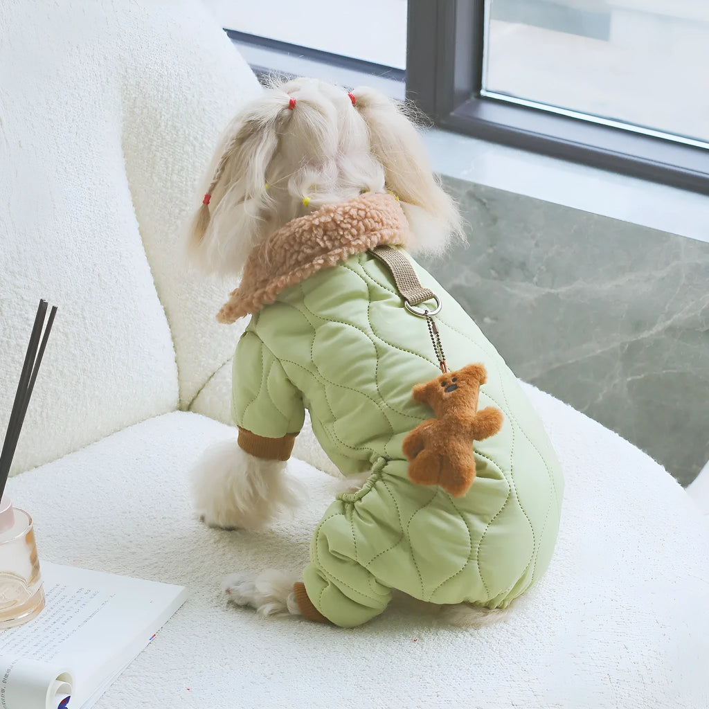 Extra thick band pendant pet clothing with toy bear pendant in light green made from cotton