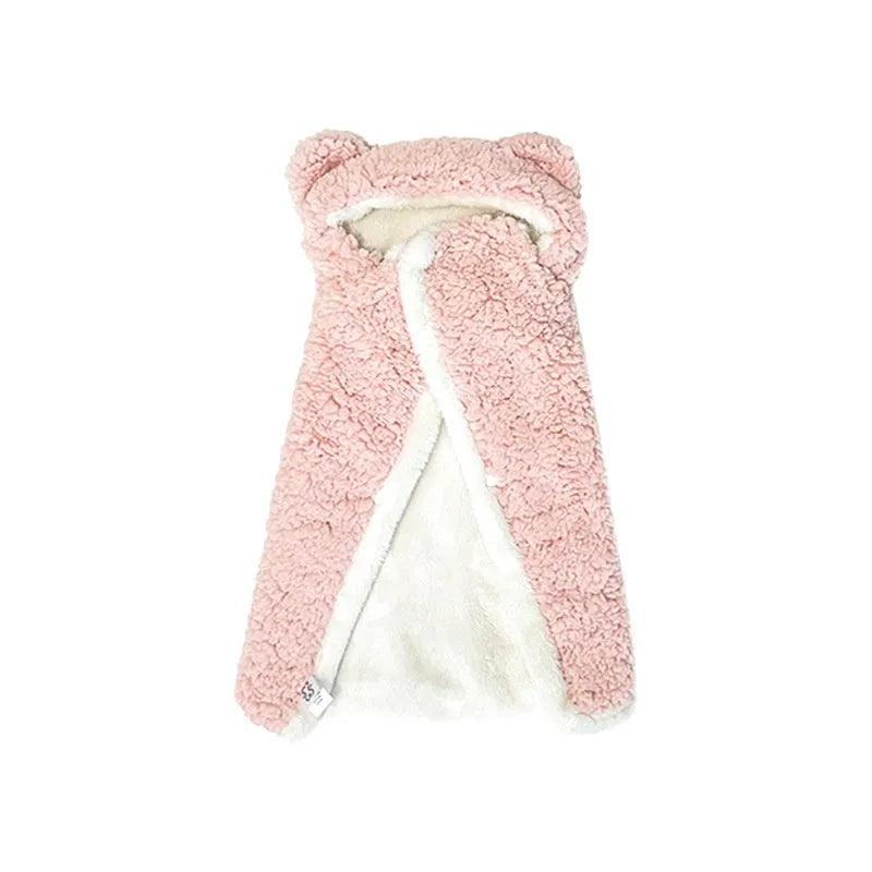 Polyester pet cloak bear design in pink for cats and dogs size S M L winter sleeping blanket