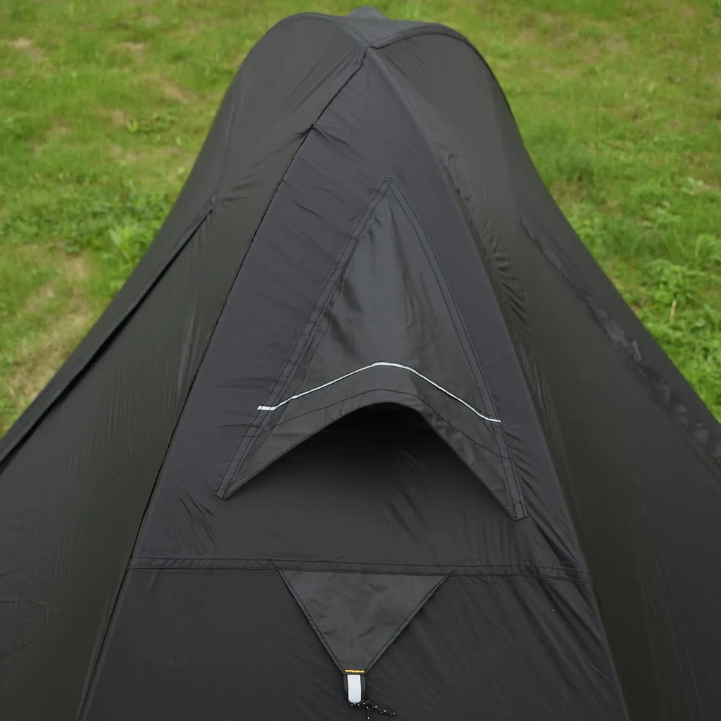 Single person tent with aluminium poles in red, black, or orange colour options, showing double-layer design