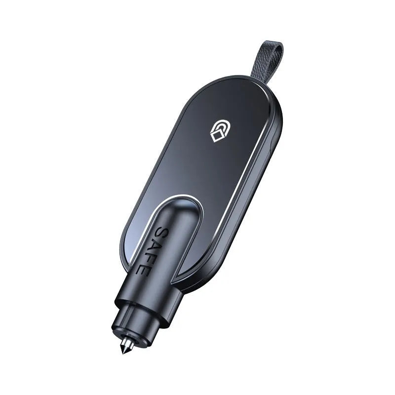 Two-in-one emergency safety hammer in A3 Black, with ABS aluminium alloy construction, window breaker point and seatbelt cutter