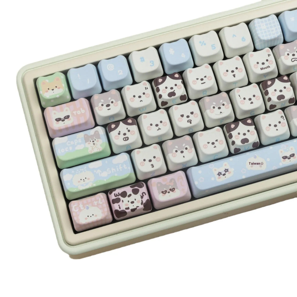 PBT sublimation key cap full set with colourful cute puppy cartoon design for mechanical keyboards