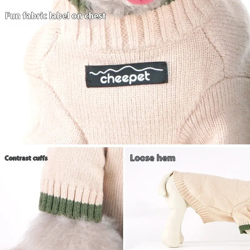 British-style wool pet sweater with two-leg design and contrast colour trim for dogs and cats