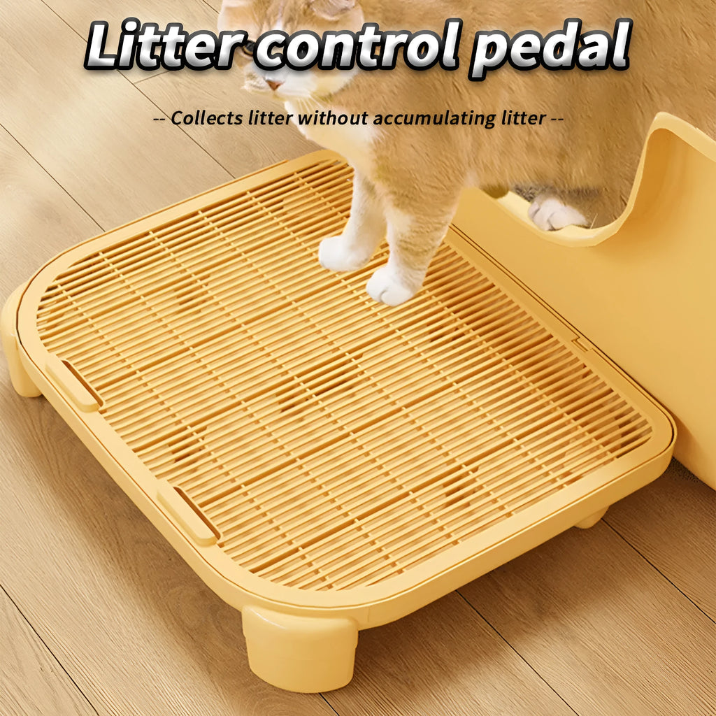 Milk yellow cat litter mat with double-layer construction and anti-slip feet for litter control