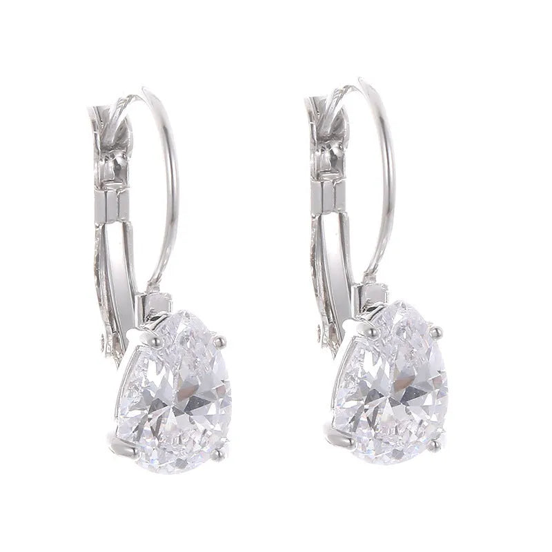 Copper drop-shaped earrings with platinum inlaid gemstone in gold and platinum colour options