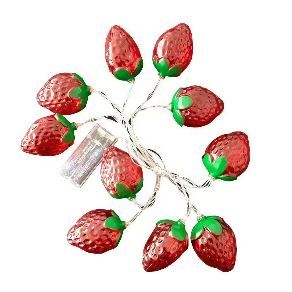 Warm strawberry-shaped LED string lights with IP66 protection, available in lengths from 1.5 m to 22 m.