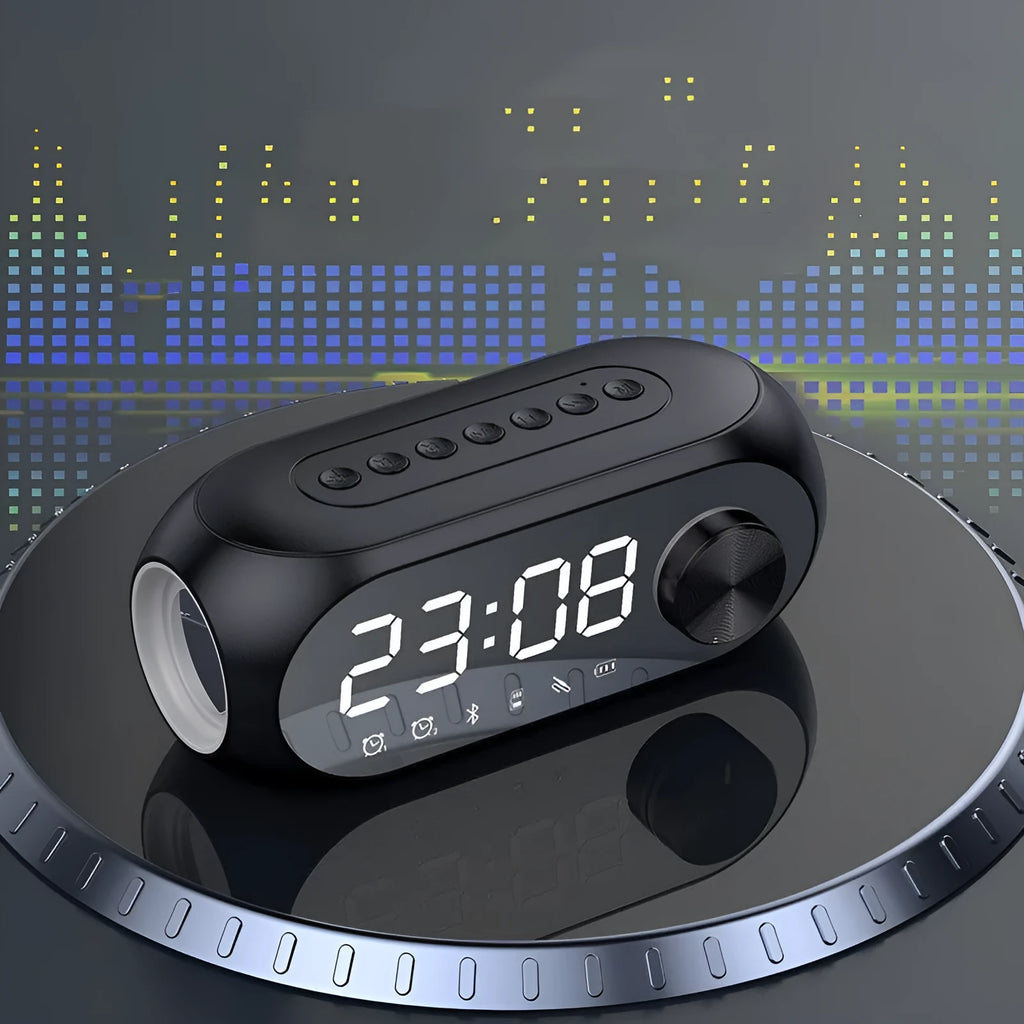 Portable mini clock radio in S8 Black colour with USB charging cable