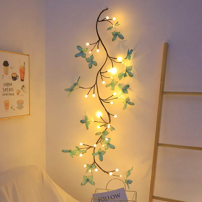Flexible LED rattan butterfly tree vine lamp with USB cable and colourised lighting effects