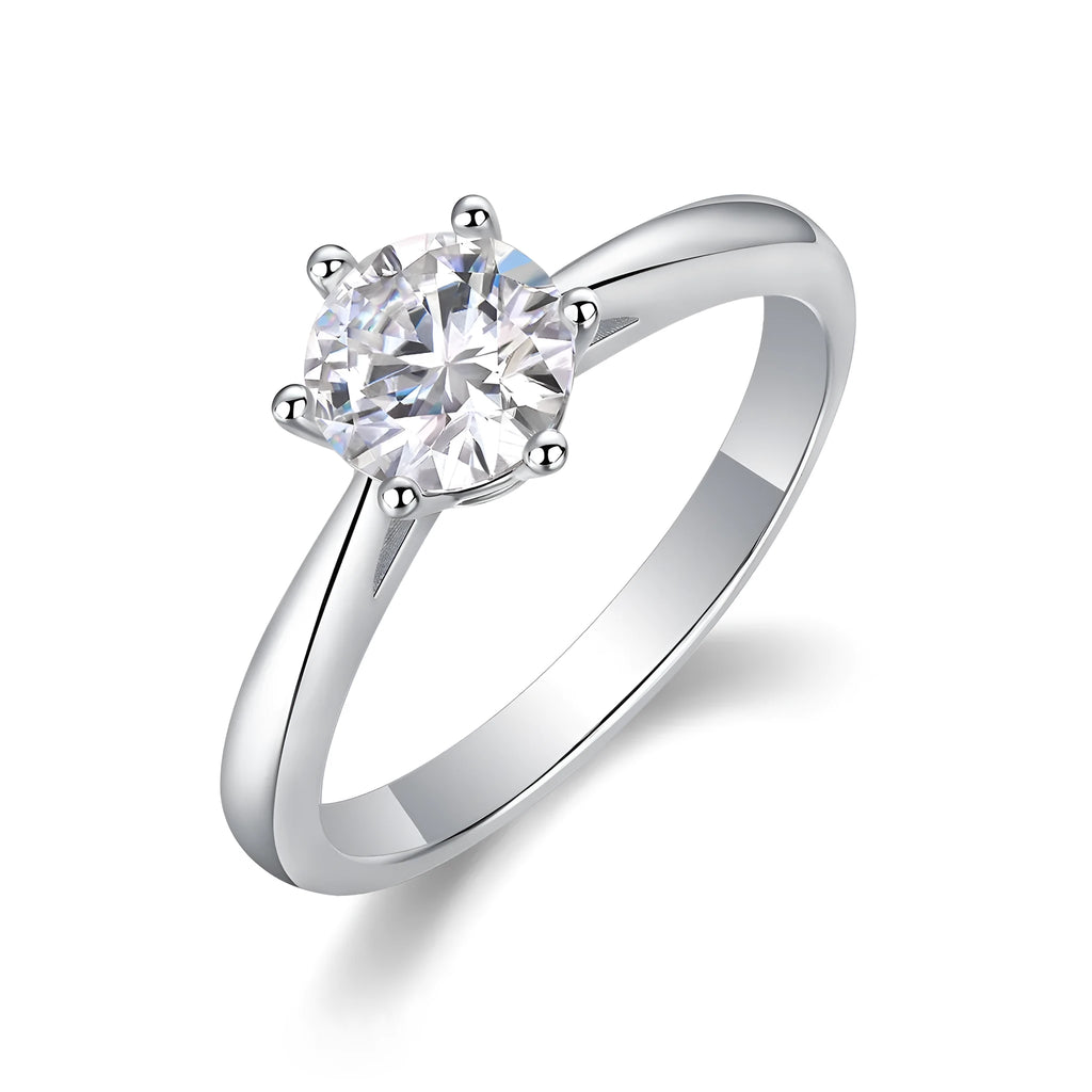 Wedding ring set with 1 carat moissanite in platinum-plated S925 silver, shown with gift box and GRA certificate