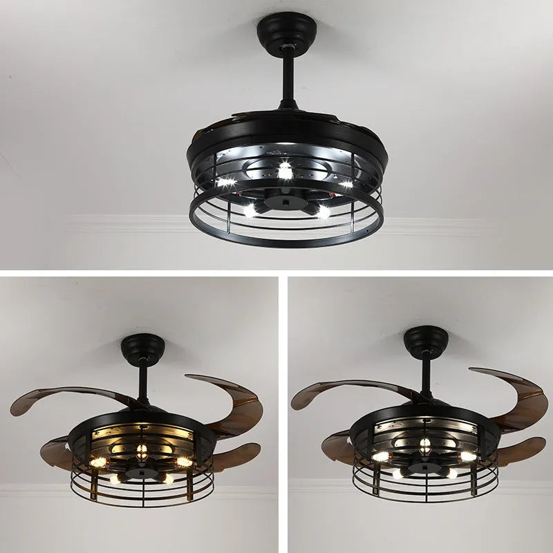 42-inch American retro style ceiling fan light with acrylic blades and shade, remote control included.