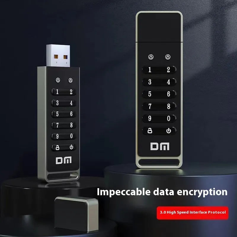 64GB USB 3.0 flash drive with fingerprint sensor and metal encryption button for file protection