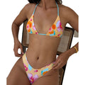 Women's floral print halter bikini swimsuit in polyester, Flower 1 colour, brief style