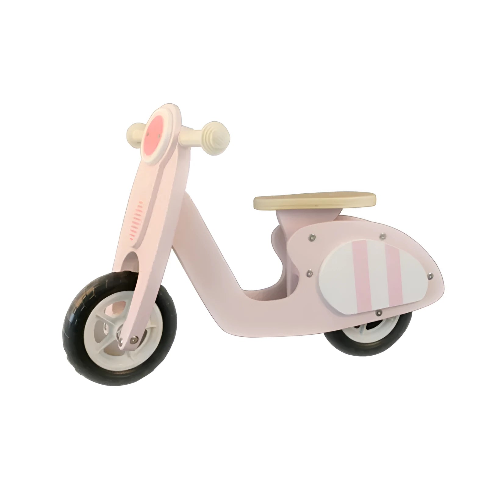 Pink wooden toddler balance scooter with 10-inch wheels for children aged 1-6 years.
