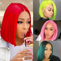 Green human hair short bob wig with machine-made cap, 613 color, available in 8 to 14 inch lengths