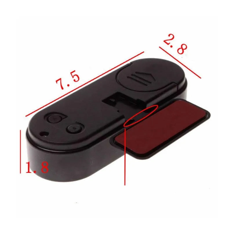 Black car electronic clock and thermometer with LED display on an adjustable dashboard bracket.
