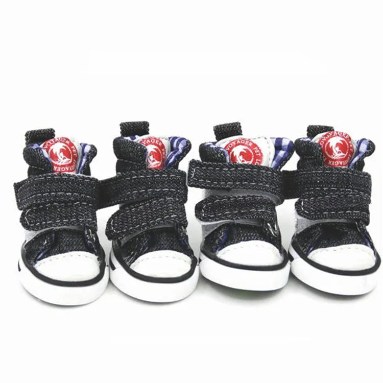 Small dog canvas shoes for poodles, blue and black, anti-slip sole, sizes No 1 to 5
