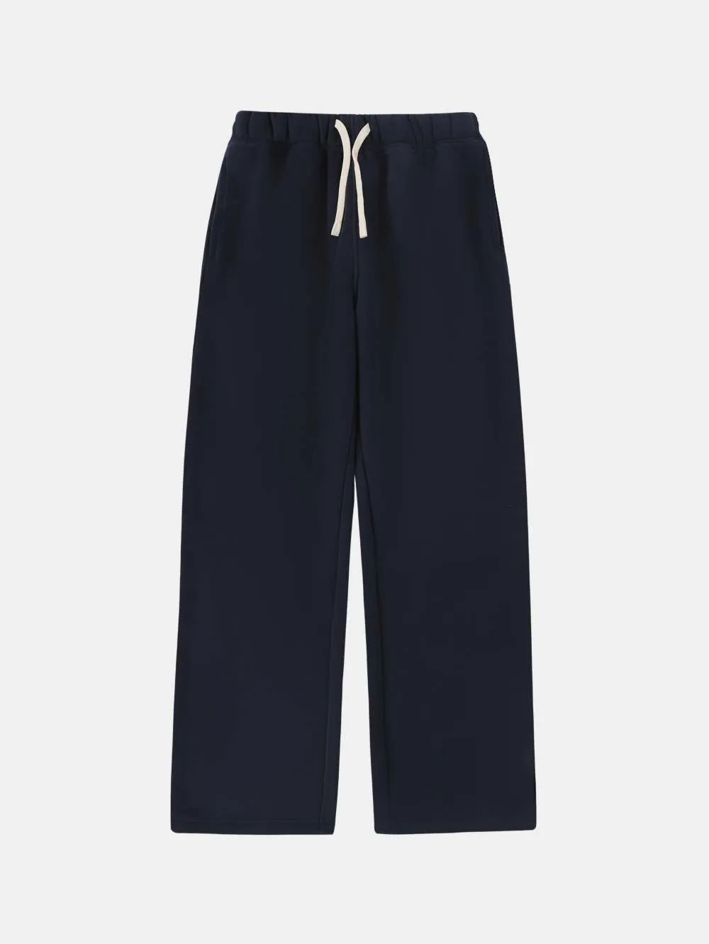 Men's black fleece-lined sweatpants with a drawstring elastic waistband shown in a loose fit.
