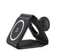 3 In 1 Magnetic Wireless Charging Folding Mobile Phone Holder in black, ABS silicone construction, foldable design