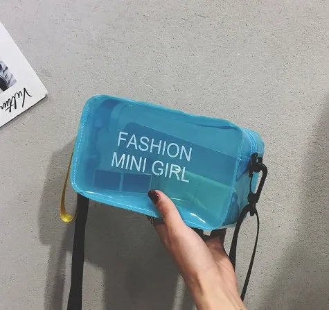 Transparent square jelly women's shoulder bag with diagonal cross design and adjustable strap